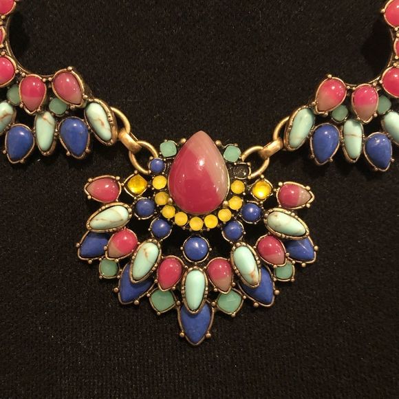 CHLOE and ISABEL Turquoise, Opal, Lapis Lazuli Inlay Antique Gold Plate Necklace - Picture 4 of 10